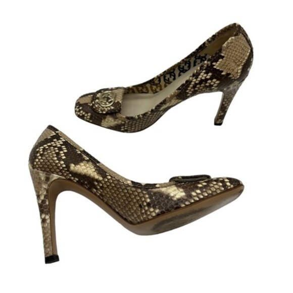 Gucci GG Brown Beige Python Square Toe Pumps Size 8B - Picture 3 of 12